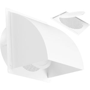 6 Inch Metal Dryer Vent Cover Outside, Heavy Duty Iron Exhaust Hood with Internal Damper, Detachable Cover & Fixed Mesh Screen for Dryer, Kitchen, HVAC, White