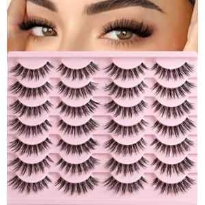 Lashes Wispy False Eyelashes Cat Eye Lash Strips Natural Fake Eyelash Mink Strip Lash Pack 14 Pairs Lightweight Fluffy Cateye Lashes Soft Cotton Band 7-14mm Wispies Easy Eyelashes Natural Look