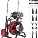 VEVOR Drain Cleaner Machine 100FT x 3/8 Inch, Auto Feed Sewer Snake Auger on Wheels, 370W Portable Drain Cleaning Machine with 8 Cutters & Air-activated Foot Switch for 2" to 4" Pipes