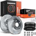 A-Premium Front Drilled and Slotted Disc Brake Rotors + Ceramic Pads Kit Compatible with Toyota, Lexus and Scion Models - RAV4 2006-2018, Prius V, HS250h, xB, 6-PC Set