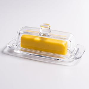 Glass Butter Dish with Cover, Clear Crystal Butter Holder Tray with Lid for Countertop Refrigerator (7.9in)