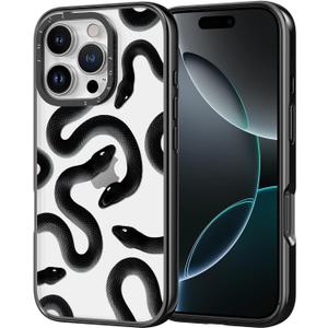 for iPhone Case - [6.6 ft Military-Grade Drop Protection] [Anti-Peel Technology] Clear Black TPU Bumper Case with Cute Design (Black Snake, iPhone 16 Pro)