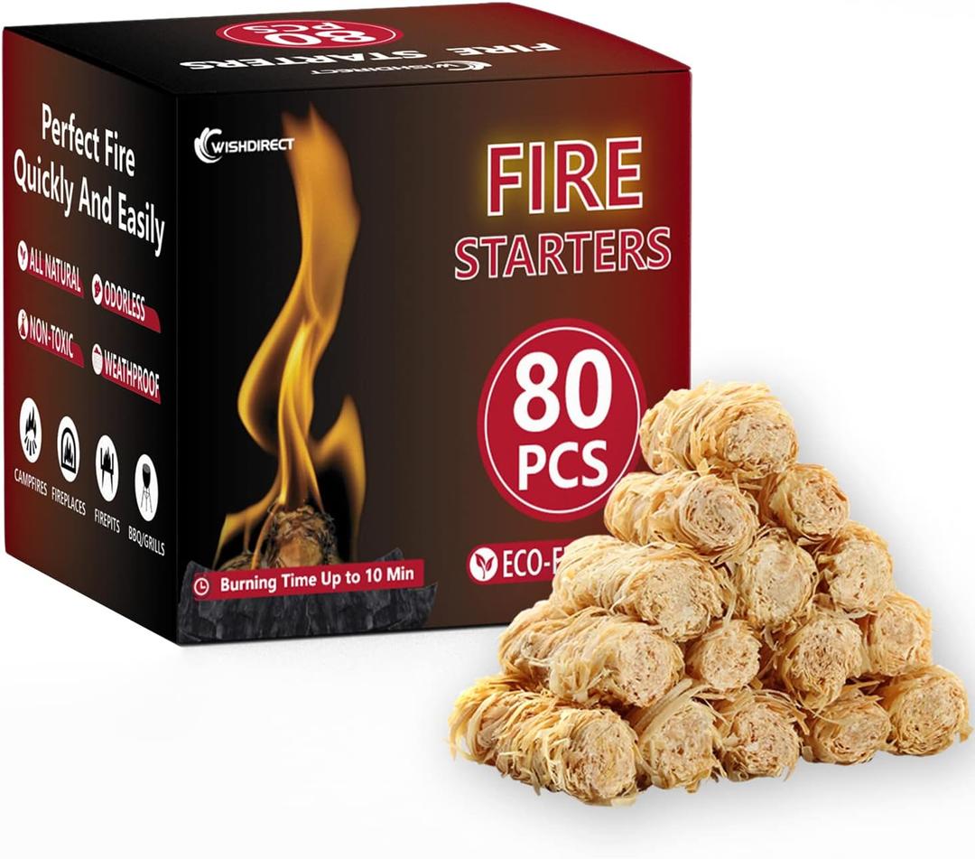 80 Pcs Fire Starters for Campfire, Fireplace, Grill, Fire Pit, Wood Stove, BBQ, Smoker - Easy & Quick Light Fire Fit Kamado Joe, Big Green Egg and Solo Stove