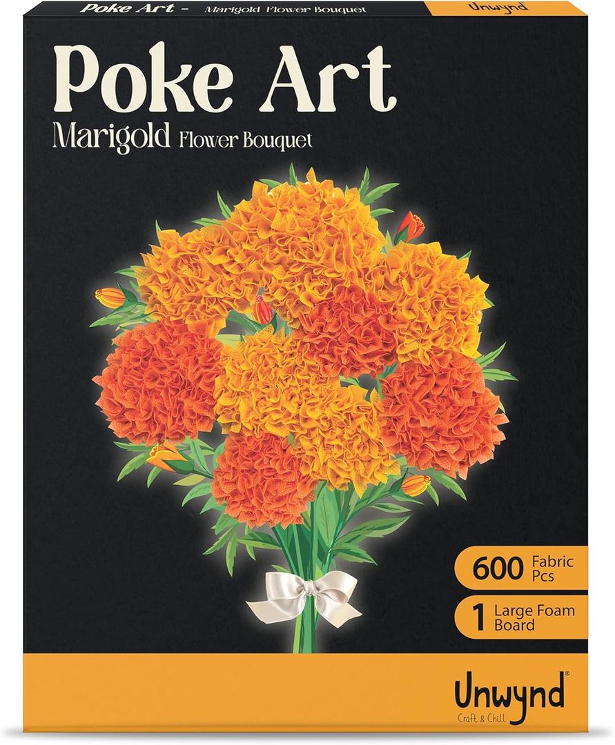 Unwynd Poke Art Marigold Flower Bouquet | Mess-Free Arts and Crafts for Adults | Teen Craft Kits | Mother's Day Flowers Gift | Gifts for Mother, Women and Men