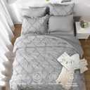 JOLLYVOGUE Grey Queen Comforter Set, 7 Pieces Pintuck Comforters Queen Size, Bed in a Bag Queen Comforter for Bedroom, Bedding Comforter Sets with Comforter, Sheets, Ruffled Shams & Pillowcases
