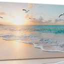 Beach Wall Art Pictures for Living Room Ocean Canvas Wall Art Decor Beach Scene Painting for Bedroom Blue Seascape Theme Art Print for Home Office Decoration Ready to Hang(24"×48")