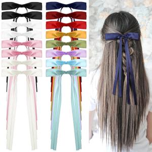 2 x 16 Pcs Hair Bows for Women Hair Ribbon Bowknot Hairs Bows With Long Tail Solid Hairs Bow Clips Barrettes for Women Accessories (12 Colors)