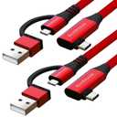 BlueRigger 2-in-1 USB C to USB C & USB A Cable (10FT, 90W PD Fast Charging, 480Mbps, 90D Right-Angle Type-C Charger Cord) - Compatible with MacBook, iPad, iPhone, Samsung, Car Charger - (2-Pack)