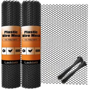 2-Pack Plastic Chicken Wire Mesh - 15.7 in x 10 ft Black, Plastic Wire Mesh Fence for Dogs, Cats & Poultry - Garden Netting & Animal Barrier, Balcony Netting for Pets - Laddatz