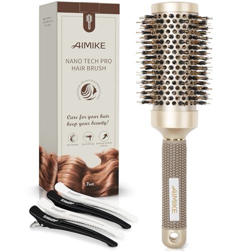 AIMIKE Round Brush for Blow Out, Medium Round Hair Brush Nano Thermal Ceramic & Ionic Tech, for Blow Drying & Styling, Curling and Shine - 2.9 inch Barrel w/Boar Bristles