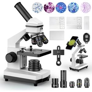 PalliPartners Compound Microscope for Adults & Students - 100X-2000X High-Power Biological Microscope for Students, School Lab & Home Education, with Slides Set & Phone Adapter (White) (standard)