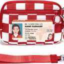 YDF Keychain Wallet for Women Mini Zip Card Holder with ID Window, Coin Purse, Detachable Wristlet, Small Organizer Wallet, Red Checkered