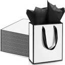 Yeaqee 24 Pack Metallic Paper Gift Bags with Handle and Tissue 9x7x3.1 Gold Foil Welcome Thank You Favor Bags Return Gifts for Wedding Mothers Graduation Bridesmaid Birthday(White Black)