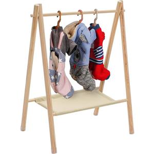 Morimoe Garment Rack for Pets/Dolls/Baby, Hanger Rack, Dress up Storage, Clothes Organizer, Wooden (Beige, Medium)