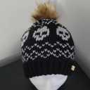 Longretve Skull Knit Brown Pom Pom Black Beanie Alpha One Size