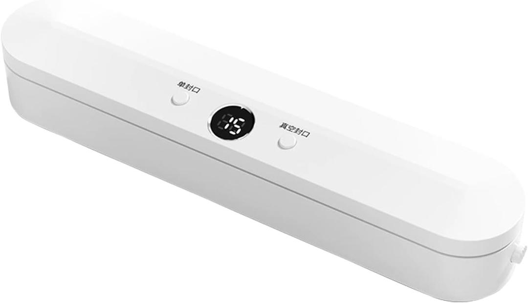 Small vacuum sealer with sealing bags and rolls - suitable for sous-vide and airtight food storage, white
