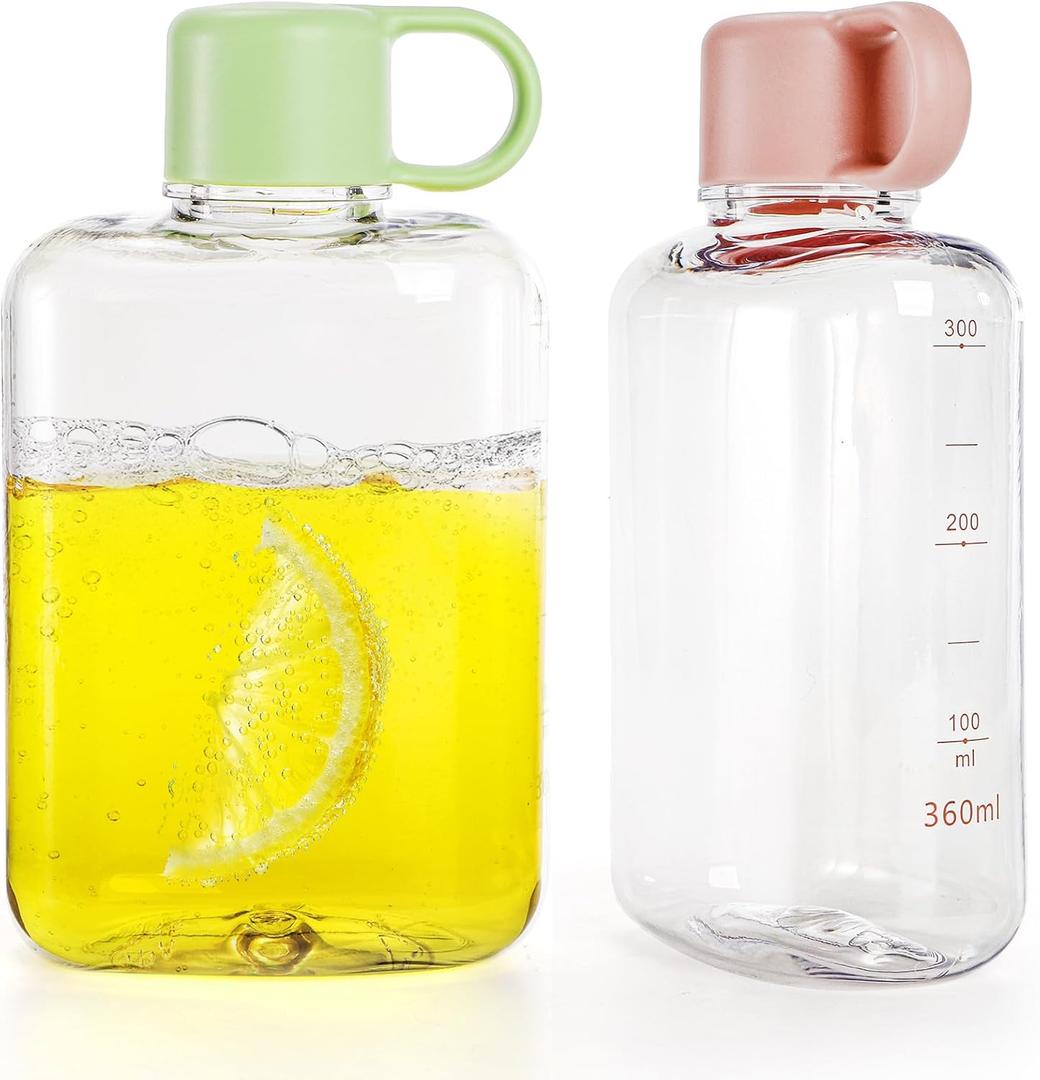 ZEAYEA 2 Pack Portable Flat Water Bottle, 12 oz BPA Free Slim Drinking Bottle, Plastic Travel Flask for Outdoor Sports, Camping, Fitness, Gym, Fits Purse Bag Pocket