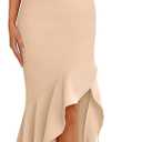 PRETTYGARDEN Wedding Guest Dresses for Women 2026 Summer Formal Gala Maxi Dress Ruffle Mermaid Cocktail Long Dresses (Beige, M)