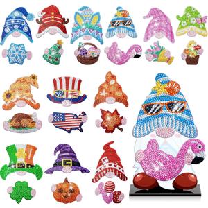 Menkxi 24 Pcs Magnetic Diamond Painting Gnome Diamond Art Interchangeable Stand Decor DIY Holiday Seasonal Tiered Tray Decoration with Magnet Pieces Detachable for Office Home Summer Decorations