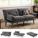 LINSY HOME Futon Sofa Bed, 70" Chenille Futon Couch with Adjustable Backrest Armrest, 3 in 1 Convertible Comfy Loveseat Sleeper Sofa Bed for Small Spaces Dorm Room Apartment Home Office, Dark Grey