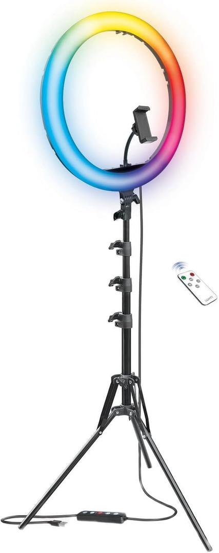 Bower Ring Light with Stand. 16 inch RGB LED Light, 62" Tripod Phone Holder, Wireless Remote, 16 Special Effects/9 Colors/3 White Lights for Selfie, Live Stream, Makeup, YouTube, TikTok, Videos