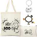 Paterr 4 Pcs Halloween Boo Basket Gift Spooky Tote Bag Keychain Cosmetic Bag Pumpkin Bracelets Ghost Love Boo Gifts for Women (Beige)