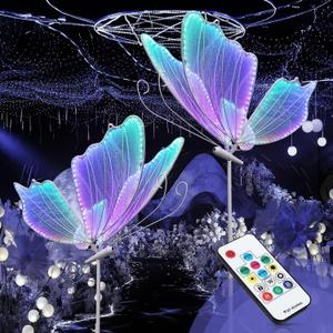 Wedding Butterfly RGB Floor Lamp: Smart LED Hanging Light with Remote Control - 7 Colors Butterflies Decoration - Adjustable Height Props for Birthday Party Baby Shower (60 CM/23.6 IN, 1 Piece)