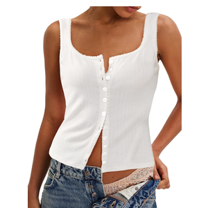 Women's Tank Tops Fitted Summer Sleeveless Button Down Vest Tops Trendy Henley Shirts Beach Vacation Outfit 2025 M