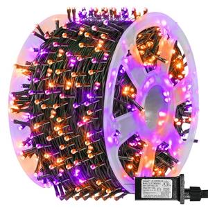 Dazzle Bright 198 FT 600 LED Halloween String Lights, Waterproof Halloween String Lights Black Wire with 8 Modes, Outdoor Halloween Decorations for Indoor Party Yard Wedding Decor, Purple & Orange