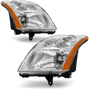 Headlight Compatible with Nissan Sentra 2007 2008 2009 Headlight 2007-2009 Headlamp Chrome Housing Amber Reflector Replacement Pair Left and Right