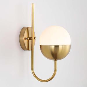 Brass Gold Globe Wall Sconce, Mid Century Modern Wall Sconce, Wall Mount Light Fixture with Frosted Glass Shade for Bathroom Bedroom Hallway Living Room