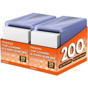 400 Card Sleeves Top Loaders for Cards, 3" x 4" Hard Plastic Toploaders, Baseball Card Protectors, Trading Card Holder for Football Sports Cards (200 Toploaders + 200 Penny Sleeves)