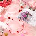 Rtteri 3 Pcs Icon Love Heart Plates 8.2 Inch Glass Red White Pink Sweet Heart Dessert Plate Salad Serving Dish Gift for Home Wedding Anniversary Birthday Party Kitchen Table Decor