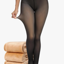 CHRLEISURE Women's Fleece Lined Tights - Fake Sheer Warm Pantyhose Thick Winter Legging, Large