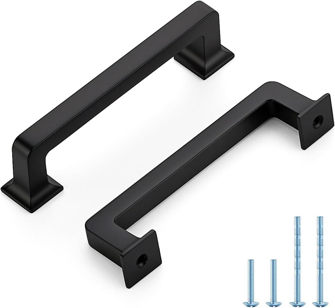 HOME EDIT 10 Pack 3-3/4 Inch Matte Black Cabinet Handles Solid Zinc Alloy Pulls for Kitchen Cupboard & Drawer Hardware