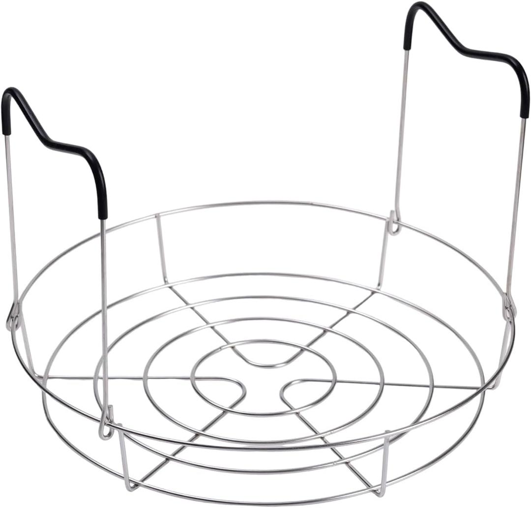 12in Silver Stainless Steel Canning Rack with Heat Resistant Silicone Handles for Regular Mouth and Wide Mouth jars, Holds 6 Quart or 7 Pint Jars in Pressure Canner Pot