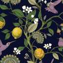 VEELIKE 17.7''x118'' Navy Blue Lemon Tree Peel and Stick Wallpaper Modern Hummingbirds Floral Wallpaper Removable Self Adhesive Blue Contact Paper for Bedroom Bathroom Walls Furniture