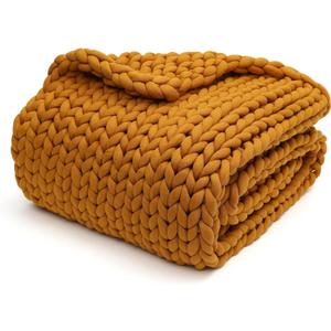 YnM Knitted Weighted Blanket, Handmade Chunky Knitted Design, Soft and Cozy, Temperature Regulating and Breathable, Machine Washable Throw for Sleep or Home Decor (Yellow Fusion, 50x60 Inch, 10lbs)