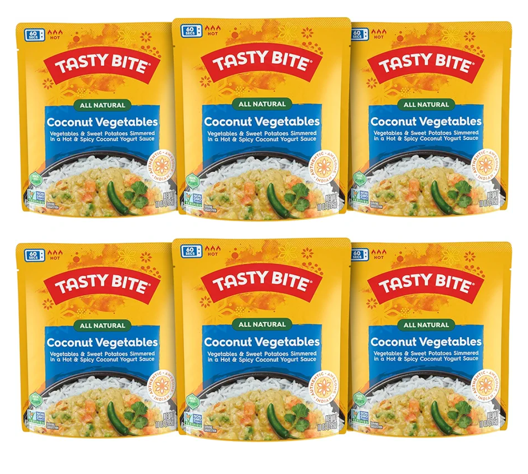 Tasty Bite Hot & Spicy Coconut Vegetables, 10 Ounce, Pack of 6, Ready to Eat, Microwavable Entree, Vegetarian, BBD Mar 31 2027