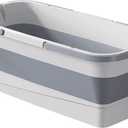 Foldable Mop Bucket with Dual Handles, Rectangular Collapsible Bucket, for House Cleaning, Camping & RV Use (19 L (5.1 Gallons), White Grey)