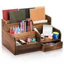 Pumtus Brown Wooden Mail Organizer, Desk Organizer with 7 Compartments and Drawer, Rustic Mail Sorter with Pen Holder, Tabletop Mail Basket, Office Accessories Holder for Pen File Letter Document