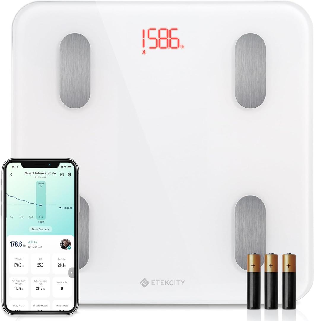 Etekcity Scales for Body Weight, Bathroom Digital Weight Scale for Body Fat, Smart Bluetooth Scale for BMI, and Weight Loss, Sync 13 Data with Other Fitness Apps