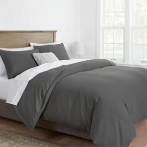 Mayfair Linen King/California King Duvet Cover, 600 Thread Count Sateen 3PC Egyptian Cotton Duvet Cover Set, 100% Cotton Comforter Cover, 2 Pillow Shams, Zipper Closure, 7 Corner Ties - (Dark Grey)