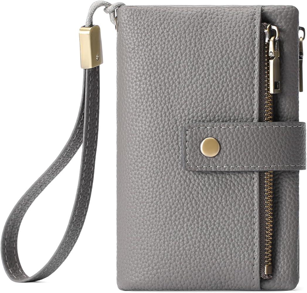 SENDEFN Small Wallet for Women Leather RFID Blocking Wristlet Wallet Credit Card Holder with Double Zipper Coin Purse Ladies Bifold Purse