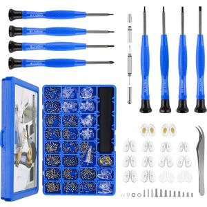 Upgrade Version Magnetic Eye Glass Repairing Kit, Eyeglass Repair Tool Kit with Compact Screw Box Include Nose Pads, Precision Screwdriver Set, Screws, Tweezer for Eyeglass, Sunglass, Spectacles Watch