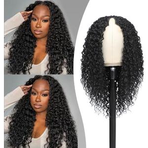 22inch Curly V Part Wigs Human Hair Glueless Kinky Curly Vpart Wig Upgrade U Part Human Hair Wig Mix Protein Silk Synthetic Boast A Human-Hair-Like Touch Beginner Friendly Daily Wear/180% Density