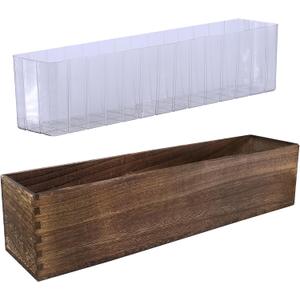 Winlyn Rustic Wooden Planter Box 17.3" L x 3.9" W x 3.9" H Brown Rectangular Planter Decorative Wood Box with Removable Plastic Liner Window Box for Farmhouse Wedding Home Garden Table Centerpiece. (Medium)