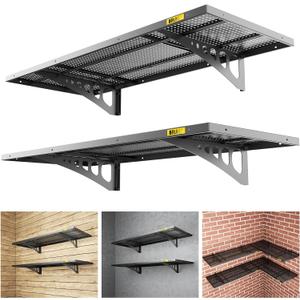 2Pack 1.64x4ft Adjustable Metal Garage Wall Shelving Heavy Duty Garage Storage Shelf Wall Mounted Black