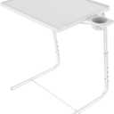 Adjustable TV Tray Table - TV Dinner Tray on Bed & Sofa, Comfortable Folding Table with 6 Height & 3 Tilt Angle Adjustments (White)