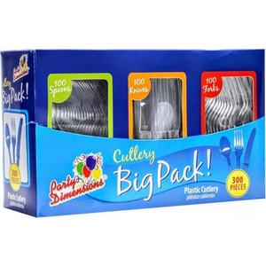 Party Dimensions 300 Count Plastic Cutlery Combo Box, Disposable Clear Plastic Silverware Utensils Set, 100 Forks, 100 spoons, 100 knives